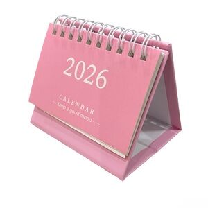 2026 Desk Calendar | Mini Flip Desktop Calendar w/ Stand (Pink)